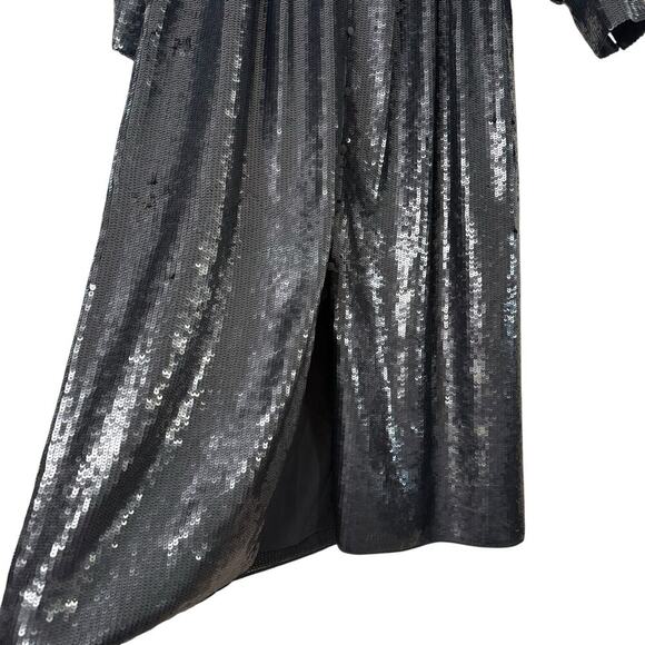 NWT Joie‎ Black Sequin Kyria Midi Dress Long Sleeves Button Front V-Neck, Size 4 - Picture 9 of 16